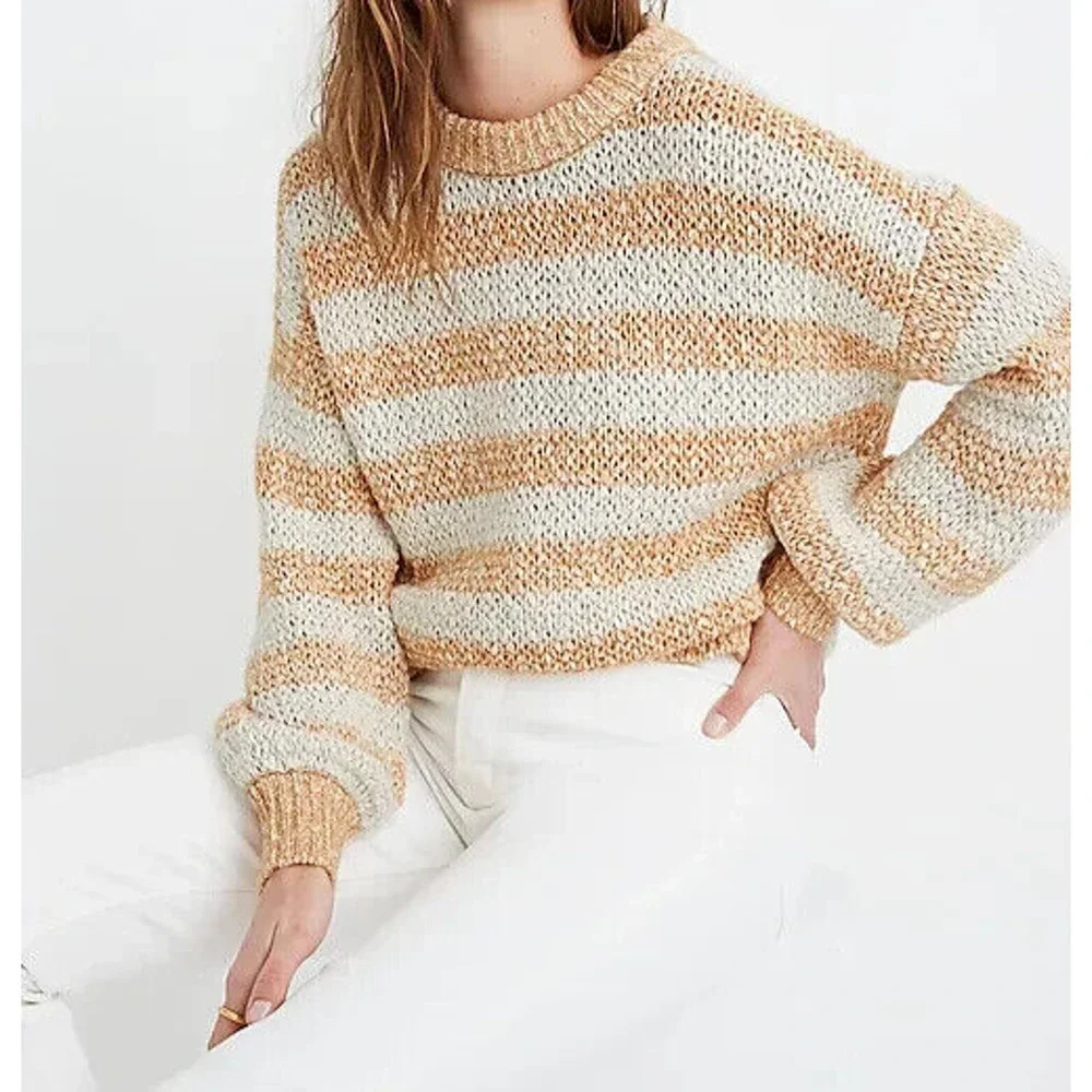 Madewell Baez Pullover Sweater Stripe Wool Alpaca Blend Size XL Oversized